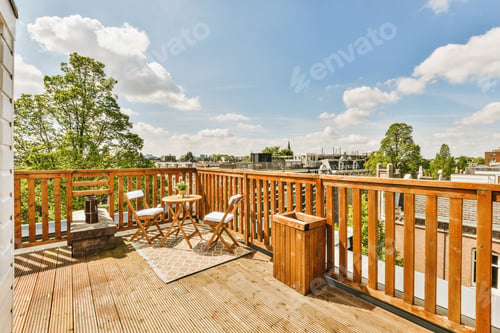 Preview: Bright balcony with chair and door