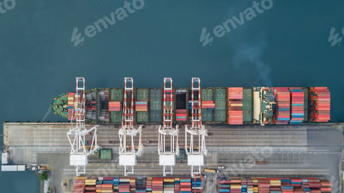 Preview: Aerial view container cargo ship, Global business import export logistic and transportation freight.