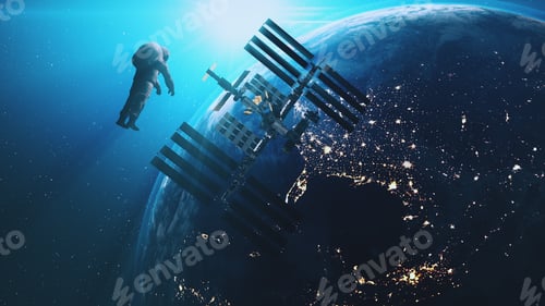Preview: ISS astronaut in outer cosmos Earth background