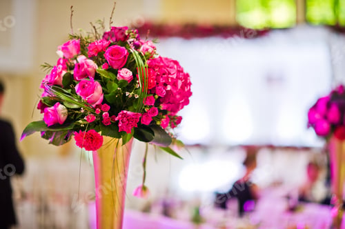 Preview: Beautiful wedding set decoration in the restaurant.