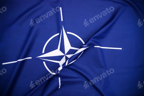 Preview: NATO flag.North Atlantic Treaty Organization flag waving.
