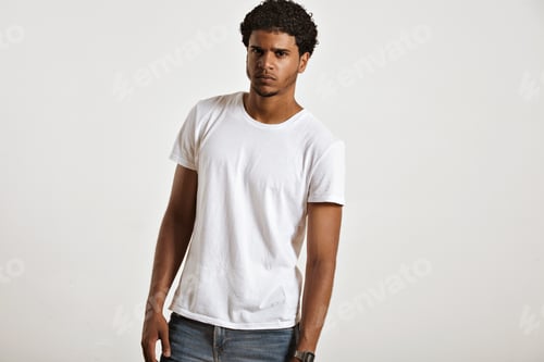 Preview: Attractive male model presenting blank white t-shirt