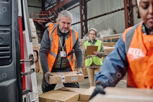 Preview: Worker loading boxes with his colleagues