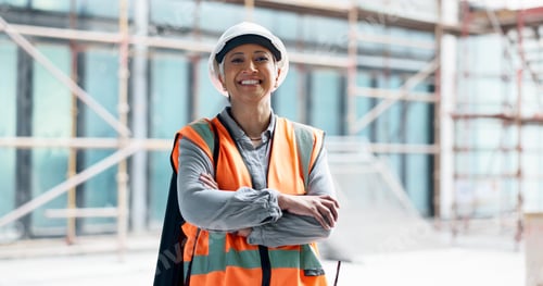 Preview: Building, architecture construction worker woman on site civil engineering development, industrial