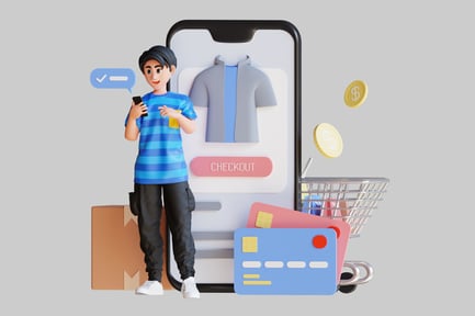Preview: Cartoon illustration of a man shopping online.