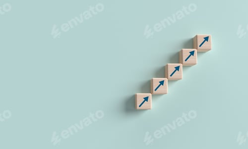 Preview: cube block wooden square arrow growth blue background wallpaper copy space business strategy icon st