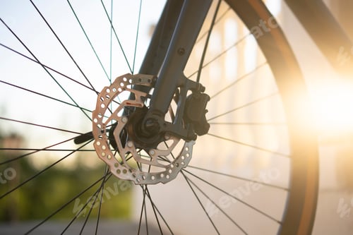 Preview: a close-up of the wheel of a bicycle, showcasing the hydraulic disc brake system