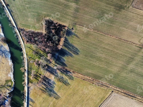 Preview: Drone shot of a field during late Autumn