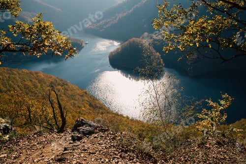 Preview: amazing aerial view of lake in autumn