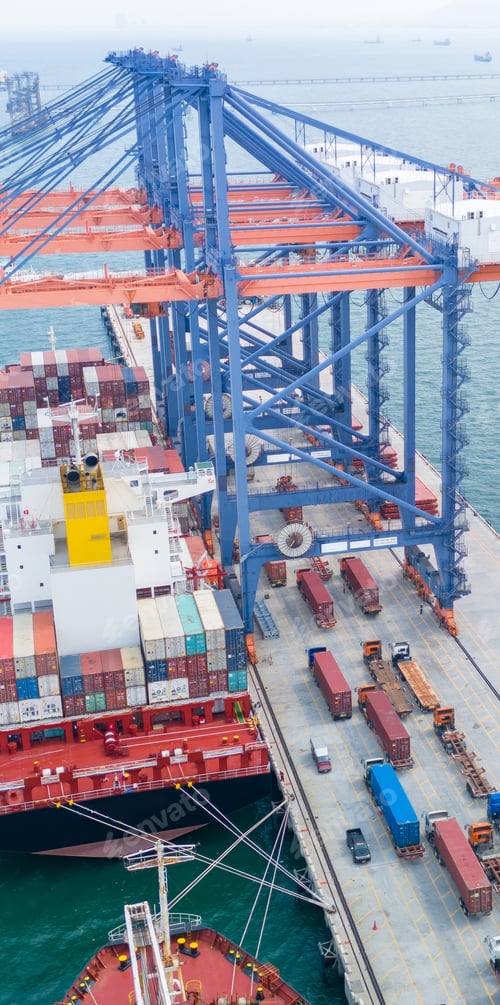 Preview: Crane loading box container to cargo ship at commercial dock port. Shipyard Cargo Con
