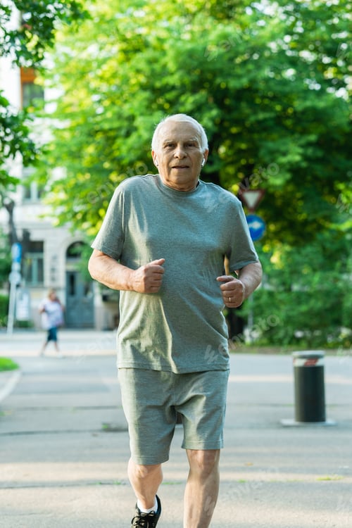 Preview: Elderly man during his jogging workout in a city park