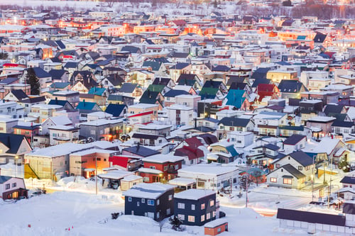 Preview: Asahikawa, Japan twilight winter cityscape in Hokkaido