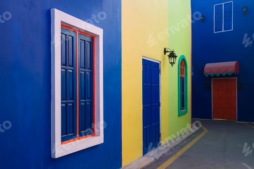 Preview: row of colorful windows and wall