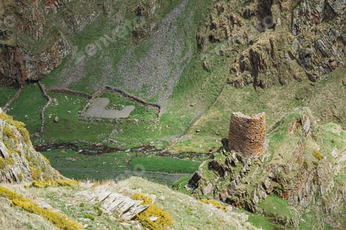 Preview: Gergeti, Georgia. Remains Of Watch Tower Of Irgejuli Or Irdzheuli Near Gergeti Trinity Church Or