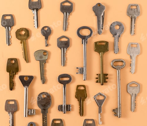 Preview: Key pattern. Background from different old keys. view from above.