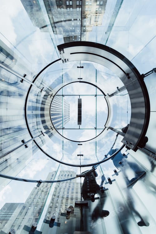 Preview: Low angle shot of a circular transparent stairway