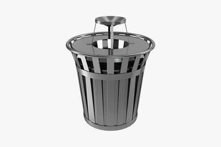Preview: Metal trash can with partially open lid and interior compartments
