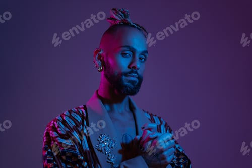 Preview: Black man in neon studio light