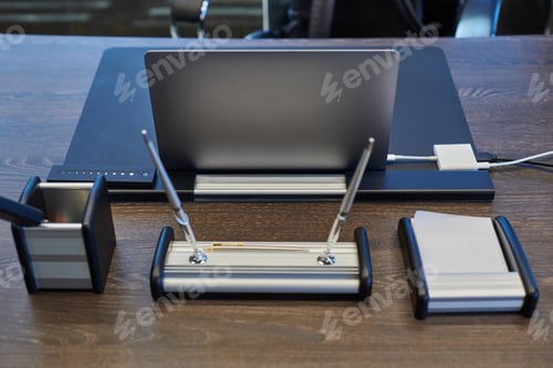 Preview: Laptop in office workplace. Business work place for chief, boss or other employees
