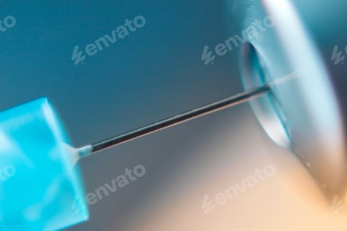 Preview: macro medical syringe with a vaccine. Concept vaccination