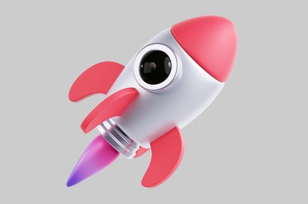 Visualização: Navio-foguete de desenho animado com chamas