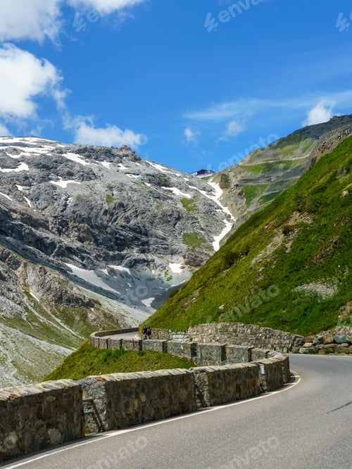 Preview: Mountain landscape along the road to Stelvio pass at summer
