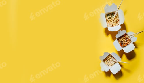 Preview: delivery of noodles on a yellow background