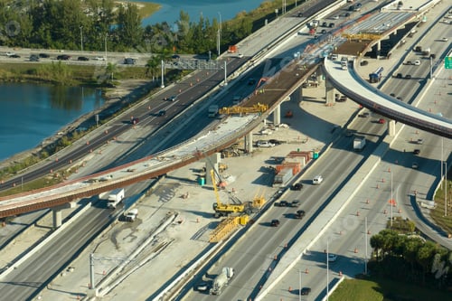 Preview: Construction roadworks on american transport infrastructure.