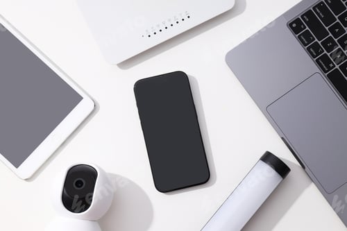 Preview: CCTV camera with gadgets on the table