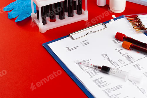 Preview: Coronavirus diagnostic and treatment concept. Laboratory table close up