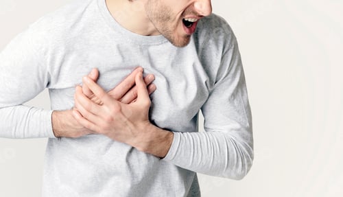 Preview: Heart attack concept. Man screams in pain.