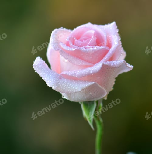 Preview: Fragrant pink rose flower with water drops - isolated in natural environment
