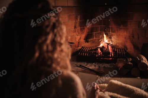 Preview: Crop female reading book near fireplace
