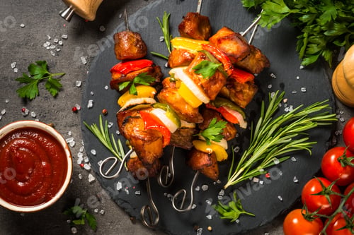 Preview: Shish kebab at skewers with vegetable