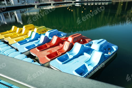 Preview: Color catamarans in lake in Carpathian mountains