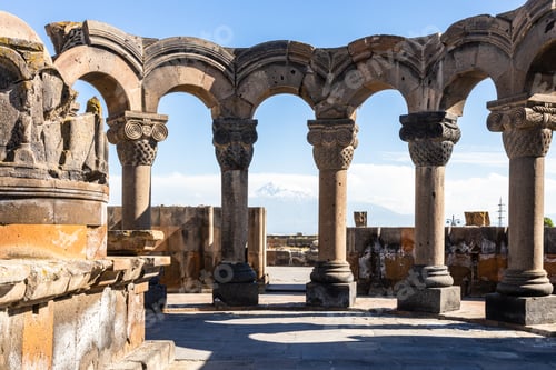 Preview: colonnade in Zvartnots Cathedral and Ararat Mount