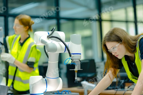 Preview: engineering students in a high-tech university lab collaborate on a robotics