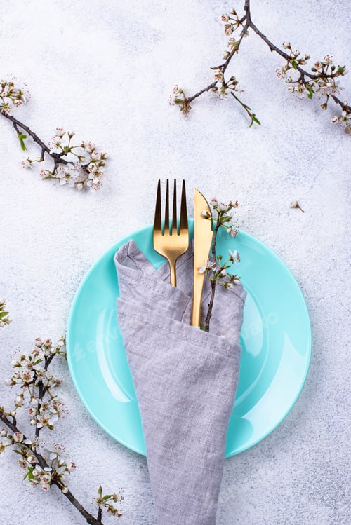 Preview: Spring table setting with blooming branch