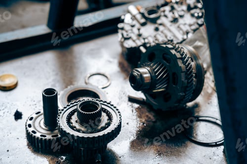 Preview: Steampunk texture, background with mechanical parts, gear wheels Stylized of a steampunk mechanical