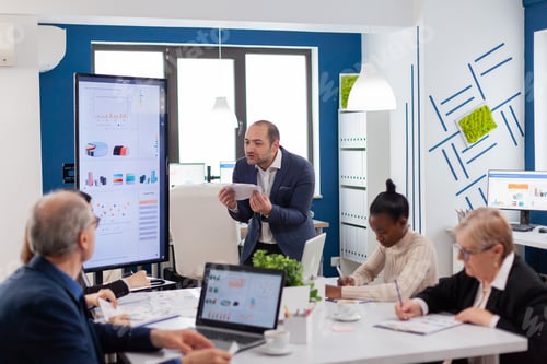 Preview: Young business owner in conference room screaming