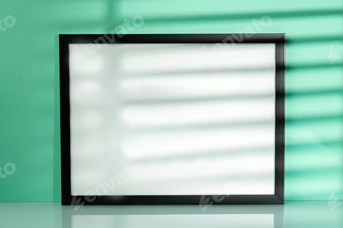 Preview: Black frame mock up against mint background with shadow