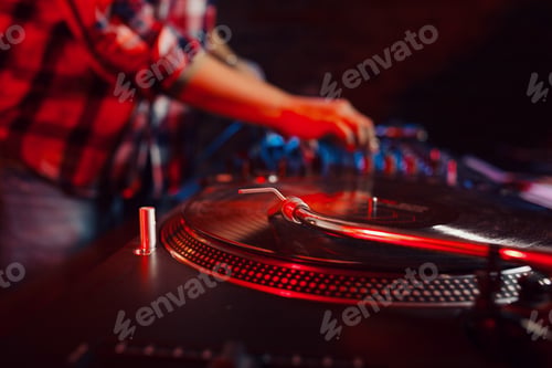 Preview: Cute dj woman having fun playing music at club party