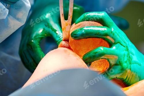 Preview: Breast augmentation surgery in the operating room. Implant surgery tools. Close-up of inplat
