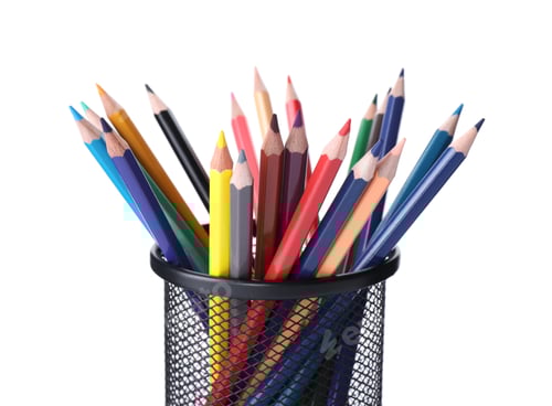 Preview: Many colorful pencils in holder isolated on white