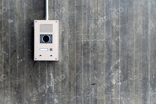 Preview: real photography of the intercom of a office building on an industrial area with copy space
