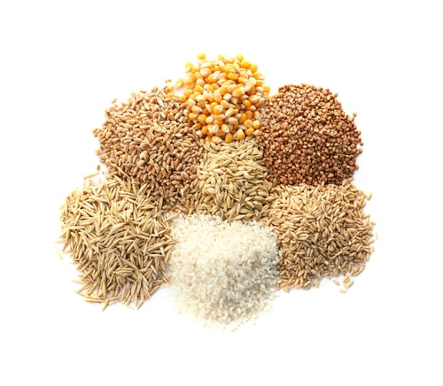 Preview: Different types of grains and cereals on white background