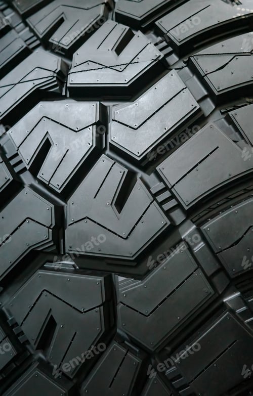 Preview: Black tire tread texture background with detailed rubber pattern.
