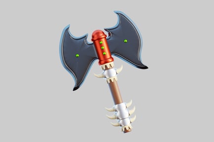 Preview: Fantasy axe with two curved blades and green gems