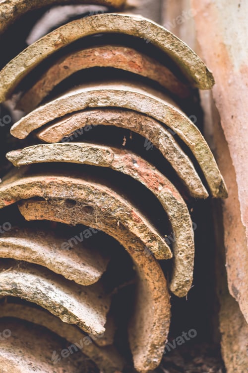 Preview: Vertical closeup shot of old roof tiles
