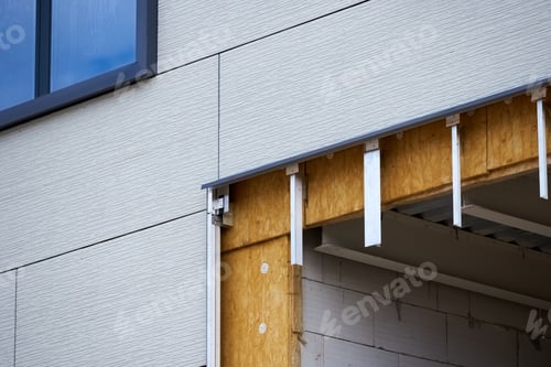 Preview: office building under construction. Facing and insulation of walls